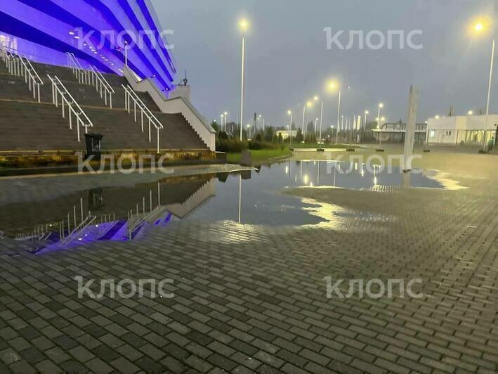 «Презентацию Балтийского моря сделали»: возле «Ростех арены»  огромная лужа преградила путь болельщикам (фото)  - Новости Калининграда | Фото: «Клопс»