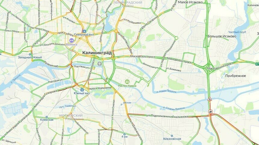 Южный обход, Суворова и Правая набережная: где в Калининграде утром в пятницу собираются пробки - Новости Калининграда | Скриншот сервиса «Яндекс. Карты»