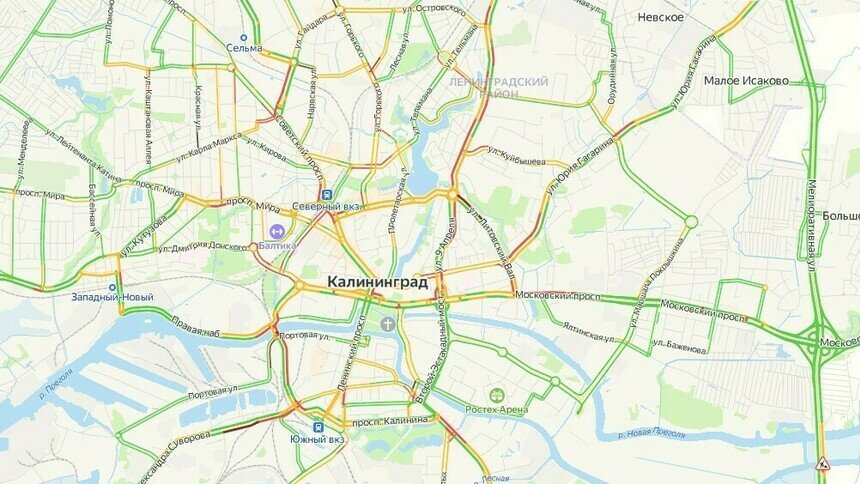 Калининград утром в среду встал в 6-балльных пробках - Новости Калининграда | Скриншот сервиса «Яндекс. Карты»