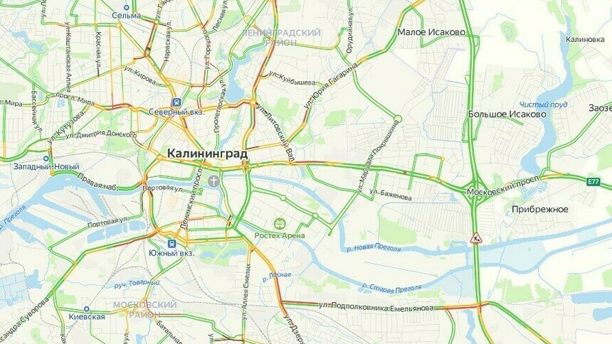 Калининград утром во вторник встал в 6-балльных пробках - Новости Калининграда | Скриншот сервиса «Яндекс. Карты»