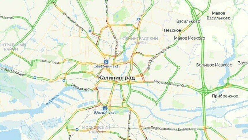 Карта пробок: ситуация на дорогах Калининграда на утро вторника 19 декабря - Новости Калининграда | Скриншот сервиса «Яндекс. Карты»