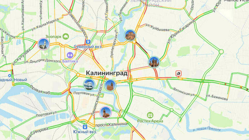 Ситуация — 6 баллов: карта пробок в Калининграде на утро пятницы - Новости Калининграда | Скриншот сервиса «Яндекс. Карты»