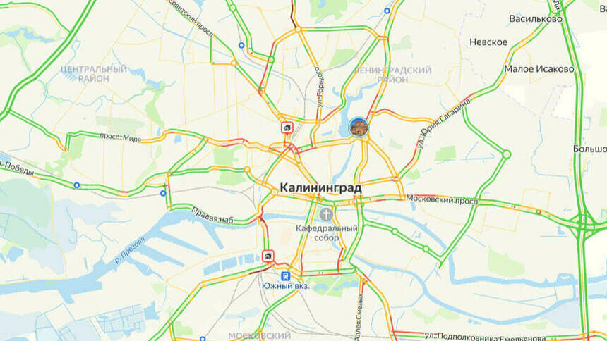 Ситуация — 6 баллов: карта пробок в Калининграде на утро пятницы - Новости Калининграда | Скриншот сервиса «Яндекс. Карты»