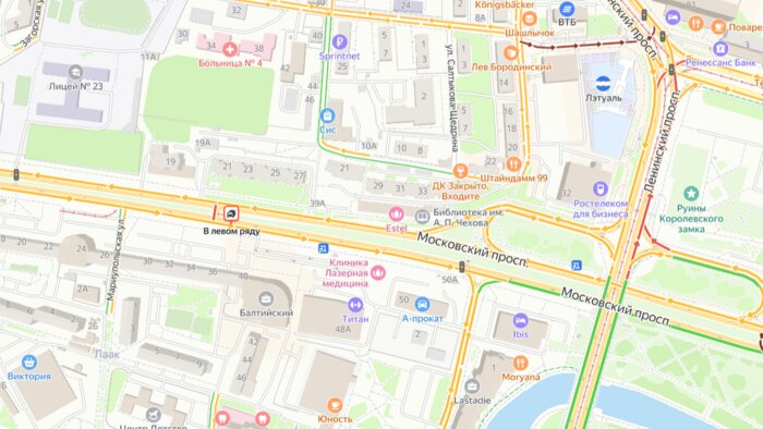 На Моспроспекте легковушка вылетела на разделительную полосу  - Новости Калининграда | Скриншот сервиса  «Яндекс.Карты»