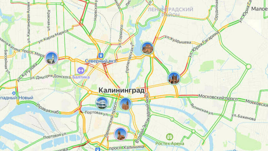Ситуация — 5 баллов: карта пробок в Калининграде на утро пятницы - Новости Калининграда | Скриншот сервиса «Яндекс. Карты»