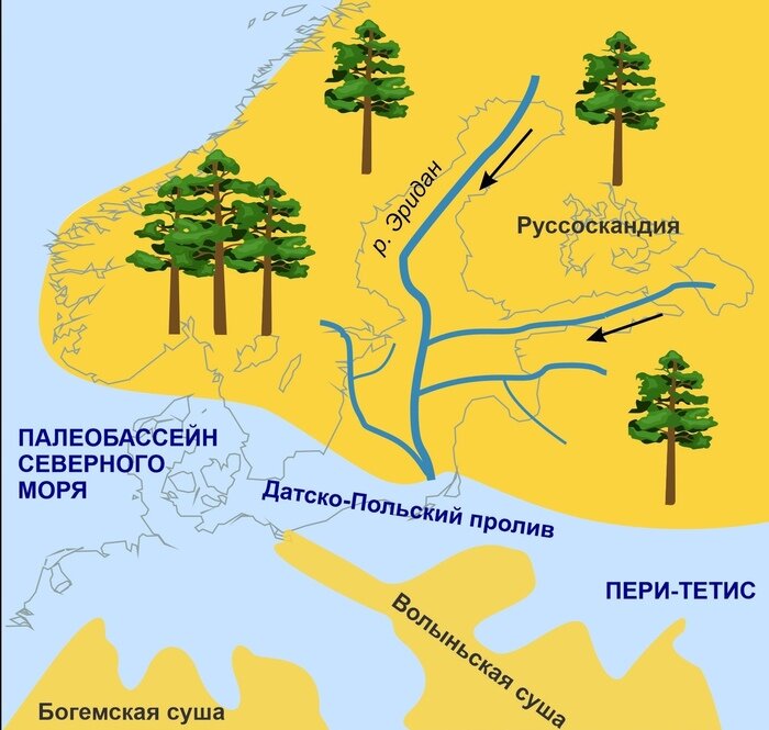 Палеогеографическая карта Европы в эоценовую эпоху, около 37 млн лет назад | Иллюстрация: «Ископаемая летопись Янтарного края», Эдуард Мычко