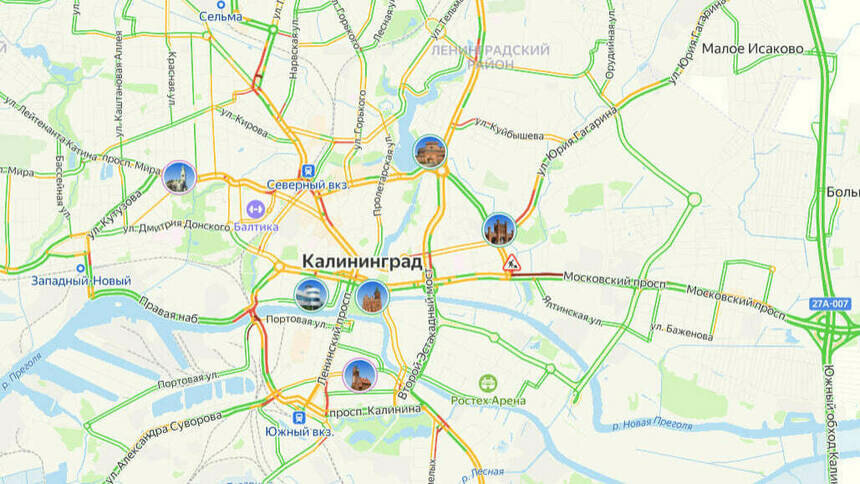 Ситуация — 5 баллов: карта пробок в Калининграде на утро пятницы - Новости Калининграда | Скриншот сервиса «Яндекс. Карты»