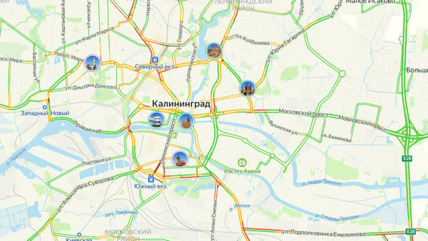 Где не проехать: карта пробок в Калининграде на утро четверга - Новости Калининграда | Скриншот сервиса «Яндекс. Карты»