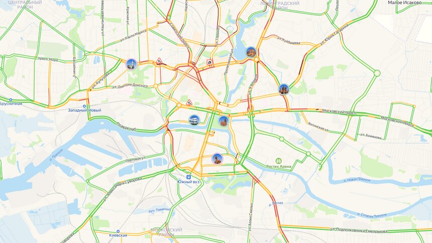 Ситуация шесть баллов: центр Калининграда встал в пробках  - Новости Калининграда | Скриншот сервиса «Яндекс. Карты» 