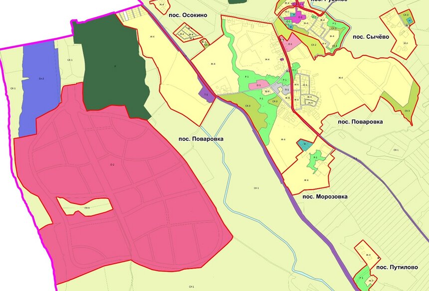 карта зонирования земель и застройки в посёлке Поваровка | фрагмент документа Правила землепользования и застройки муниципального образования «Зеленоградский городской округ» Калининградской области