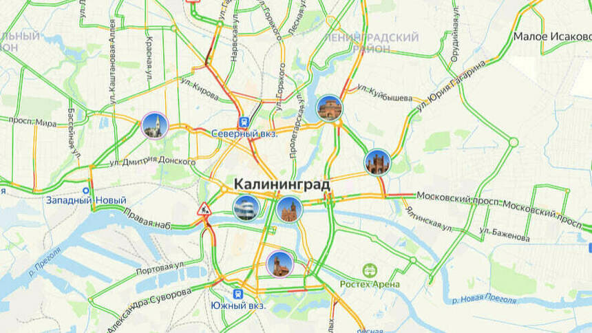 Ситуация — 5 баллов: карта пробок в Калининграде на утро вторника - Новости Калининграда | Скриншот сервиса «Яндекс. Карты»