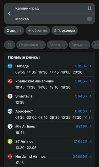 Стоимость перелёта 2 августа  | Скриншот агрегатора «Авиасейлс» и с сайта «Победа»