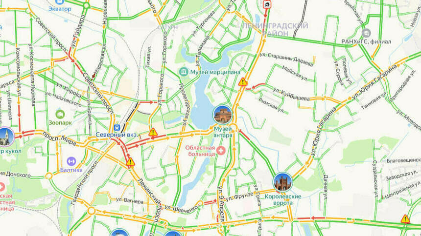 Две аварии: карта пробок в Калининграде на утро понедельника - Новости Калининграда | Скриншот сервиса «Яндекс. Карты»