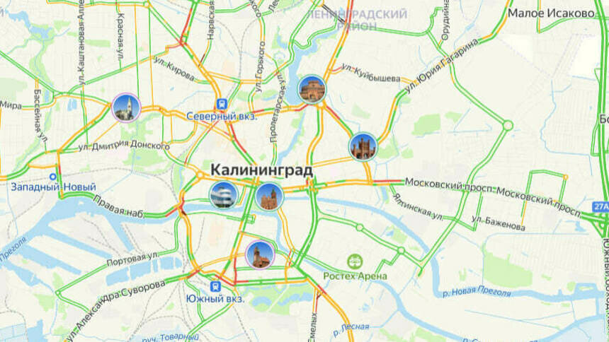 Где не проехать: карта пробок в Калининграде на утро четверга - Новости Калининграда | Скриншот сервиса «Яндекс. Карты»