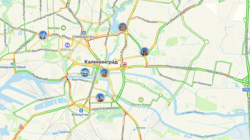 Где не проехать: карта пробок в Калининграде на утро вторника - Новости Калининграда | Скриншот сервиса «Яндекс. Карты»