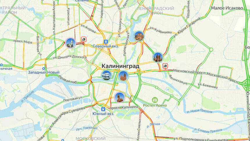 Две аварии: карта пробок в Калининграде на утро понедельника - Новости Калининграда | Скриншот сервиса «Яндекс. Карты»