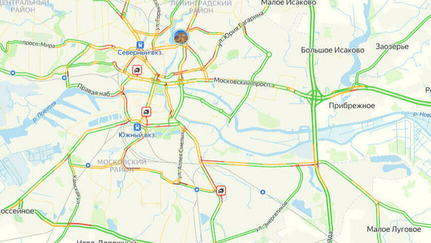 Ситуация — 6 баллов: карта пробок в Калининграде на утро пятницы - Новости Калининграда | Скриншот сервиса «Яндекс. Карты»