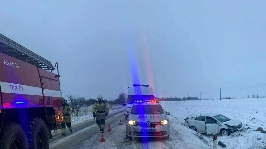 Машина — в кювете, ребёнок — в больнице: под Правдинском легковушка вылетела со скользкой трассы (фото) - Новости Калининграда | Фото: пресс-служба УВМД по Калининградской области
