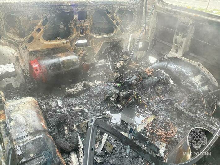 На Суздальской возле мусорки загорелся микроавтобус (фото) - Новости Калининграда | Фото: МЧС региона