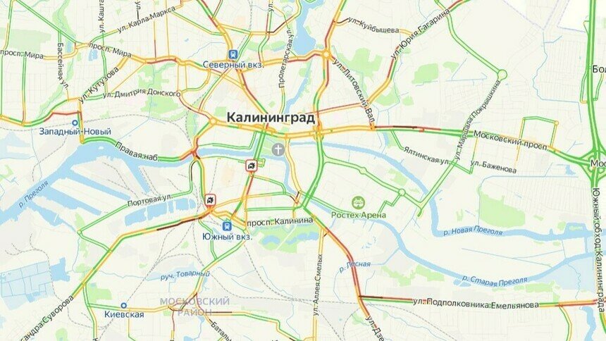 Ситуация — 8 баллов: карта пробок в Калининграде на утро пятницы - Новости Калининграда | Скриншот сервиса «Яндекс. Карты»