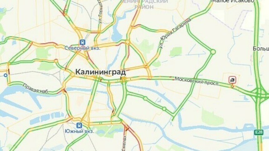 Центр Калининграда под вечер среды встал в пробках - Новости Калининграда | Скриншот сервиса «Яндекс. Карты»