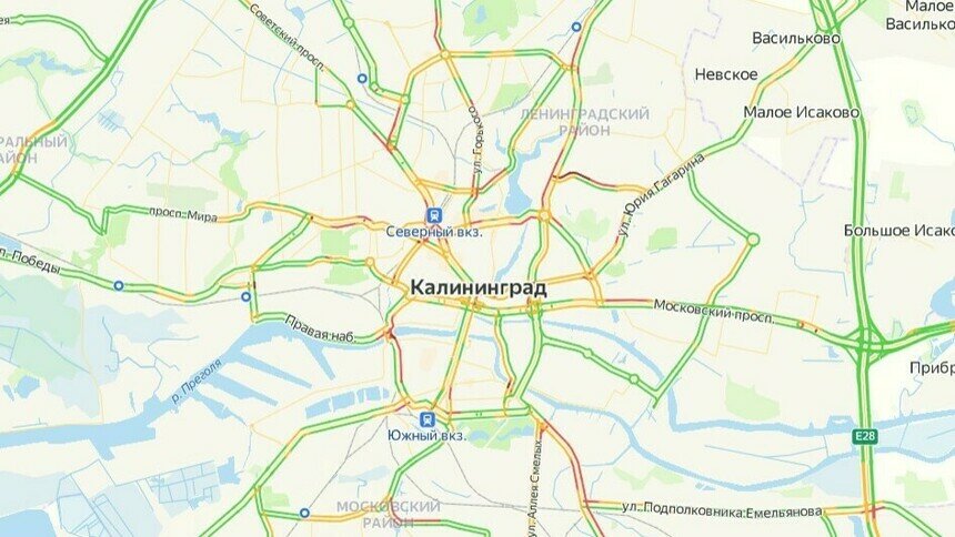 Ситуация — 5 баллов: карта пробок в Калининграде на утро пятницы - Новости Калининграда | Скриншот сервиса «Яндекс. Карты»