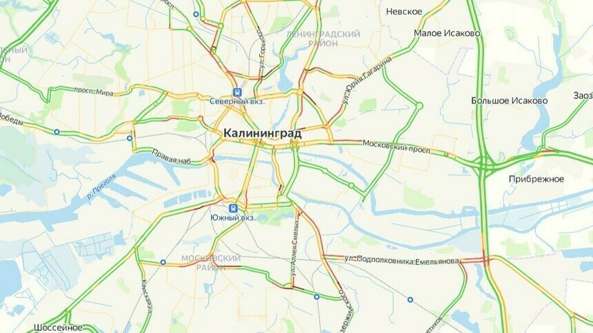 Центр красный: карта пробок в Калининграде на утро вторника - Новости Калининграда | Скриншот сервиса «Яндекс. Карты»