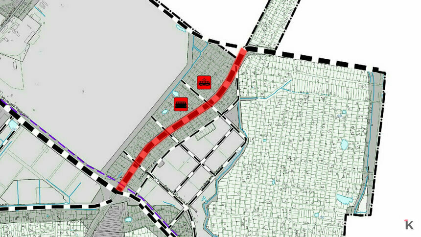 Новая дорога и депо отмечены красным | Скриншот генплана Калининграда