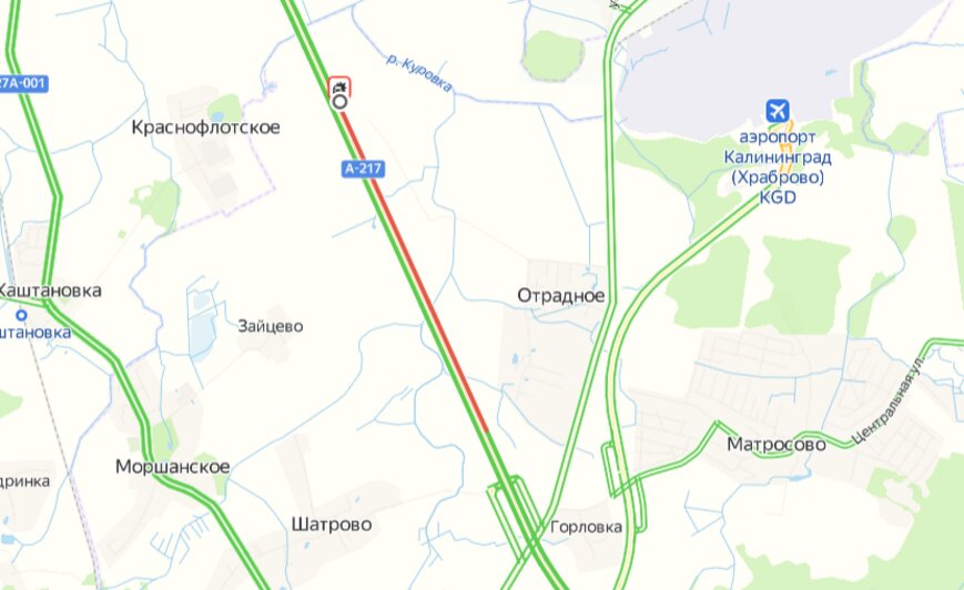 Из-за ДТП на Приморском кольце образовалась трёхкилометровая пробка (видео) - Новости Калининграда | Скриншоты сервиса «Яндекс. Карты»