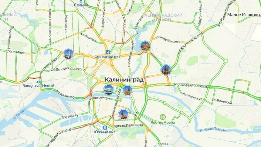 Калининград утром в понедельник встал в пробках - Новости Калининграда | Скриншот сервиса «Яндекс. Карты»