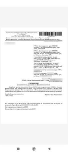 Уведомление на портале Госуслуг и письмо от приставов, которые прислали калининградцу  | Скриншоты предоставил Александр