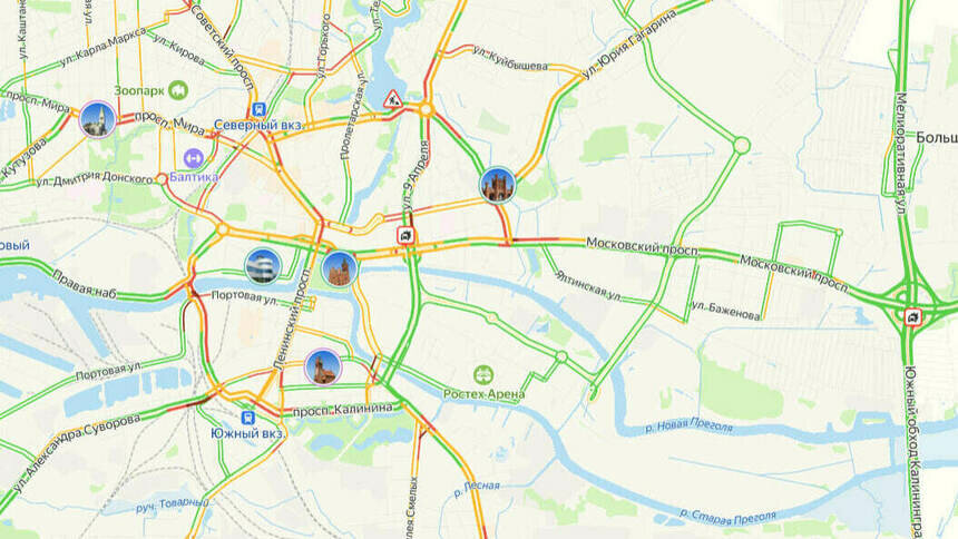 Две аварии: карта пробок в Калининграде на утро четверга - Новости Калининграда | Скриншот сервиса «Яндекс. Карты»
