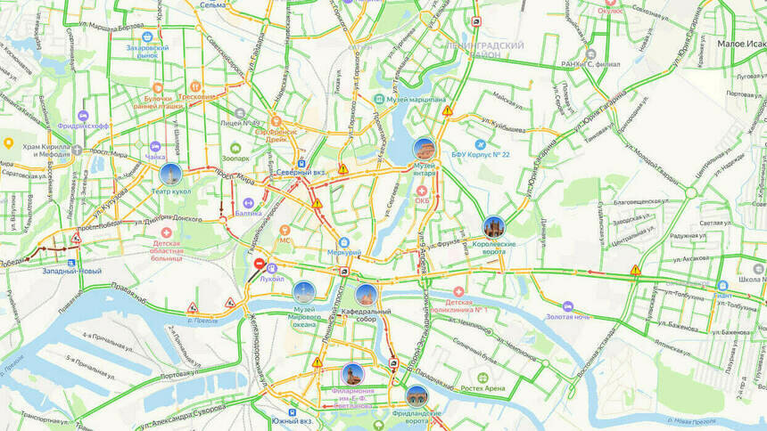 4 ДТП и ремонт дорог: в субботу днём калининградцы встали в пробках - Новости Калининграда | Скриншот сервиса «Яндекс.Карты»