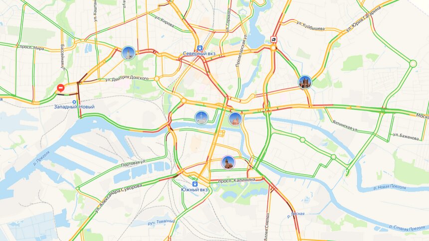 Вечером понедельника Калининград встал в семибалльных пробках  - Новости Калининграда | Иллюстрация: скриншот сервиса «Яндекс.Карты» 