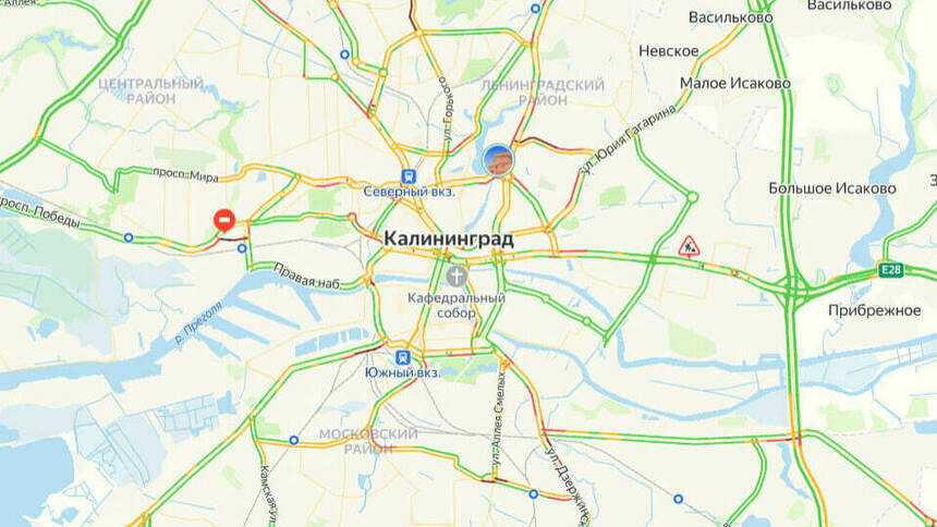 Ситуация — 6 баллов: карта пробок в Калининграде на утро пятницы - Новости Калининграда | Скриншот сервиса «Яндекс. Карты»