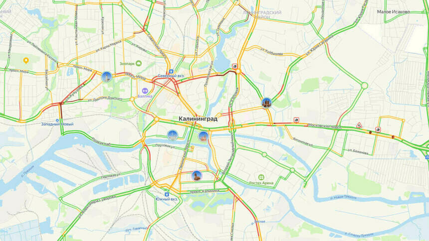 5 ДТП в районе Московского проспекта: где вечером в пятницу калининградцы встали в пробках - Новости Калининграда | Скриншот сервиса «Яндекс.Карты»