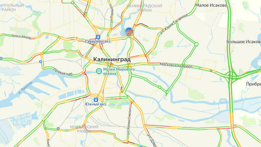 Ситуация — 7 баллов: карта пробок в Калининграде на утро вторника - Новости Калининграда | Скриншот сервиса «Яндекс. Карты»