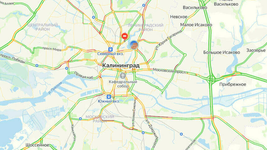 Ситуация — 7 баллов: карта пробок в Калининграде на утро пятницы - Новости Калининграда | Скриншот сервиса «Яндекс. Карты»
