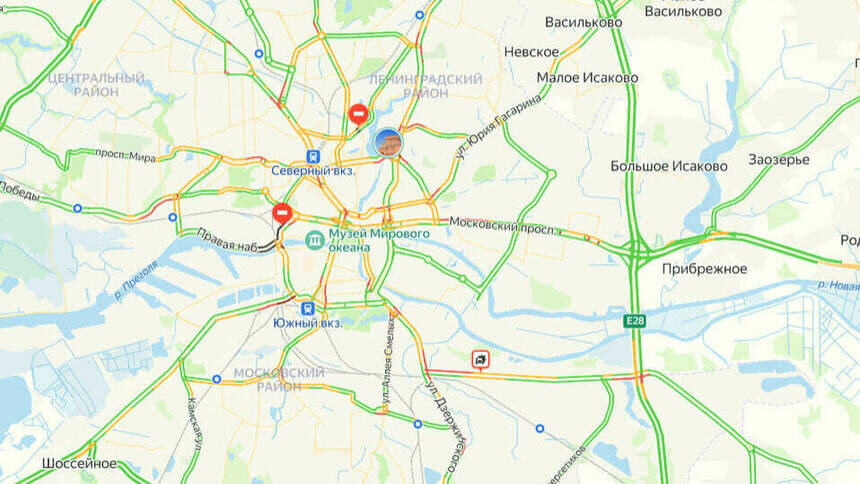 Одна авария: карта пробок в Калининграде на утро понедельника - Новости Калининграда | Скриншот сервиса «Яндекс. Карты»