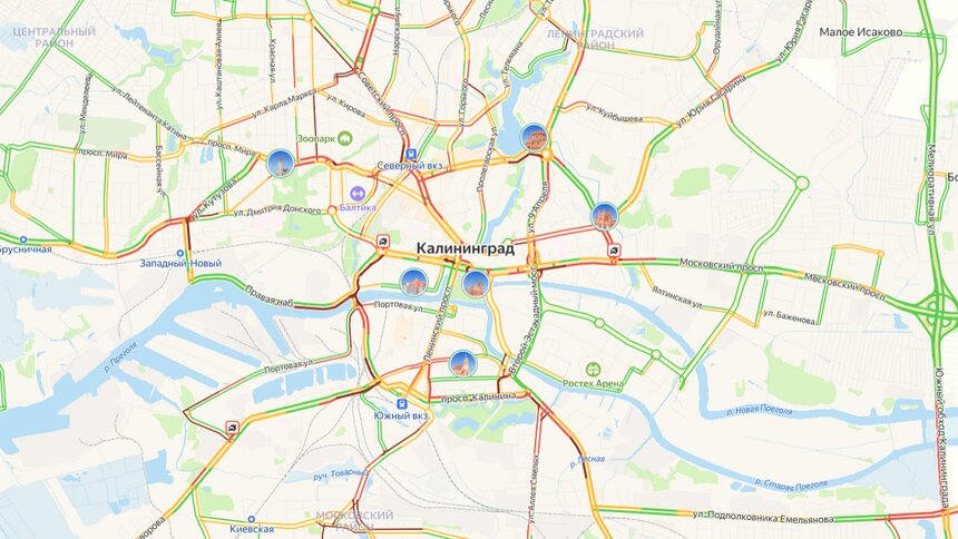 Автомобилисты Калининграда застряли вечером в 9-балльных пробках  - Новости Калининграда | Иллюстрация: скриншот сервиса «Яндекс.Карты» 