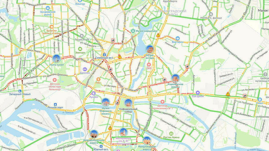 Во время субботнего снегопада калининградцы встали в 8-балльных пробках - Новости Калининграда | Скриншот сервиса «Яндекс.Карты»