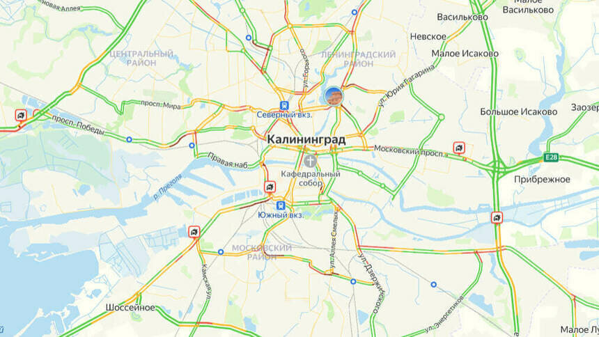 5 ДТП: карта пробок в Калининграде на утро вторника - Новости Калининграда | Скриншот сервиса «Яндекс. Карты»