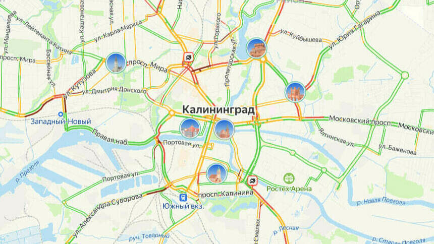 Две аварии: карта пробок в Калининграде на утро четверга - Новости Калининграда | Скриншот сервиса «Яндекс. Карты»