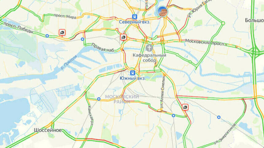 Три аварии: карта пробок в Калининграде на утро четверга - Новости Калининграда | Скриншот сервиса «Яндекс. Карты»