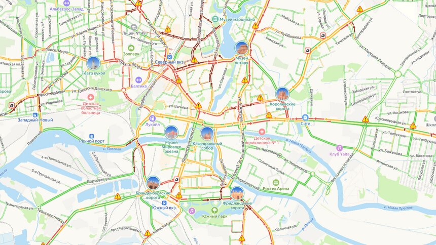 Вечером в пятницу Калининград встал в 9-балльных пробках  - Новости Калининграда | Иллюстрация: скриншот сервиса «Яндекс.Карты» 