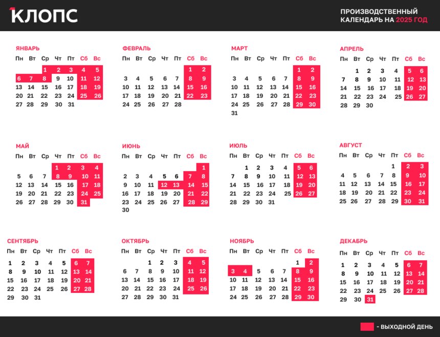 Минтруд напомнил, что первая рабочая неделя в 2025 году будет двухдневной (календарь) - Новости Калининграда | Иллюстрация: Ксения Александрова / «Клопс»