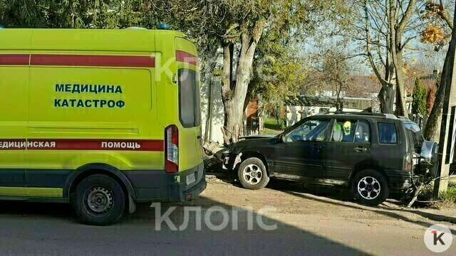 На Тенистой Аллее машина влетела в дерево, пассажир разбил лицо о стекло (фото)