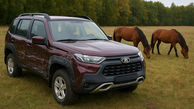 Покусали внедорожник: в Калининградской области лошади повредили машину грибника