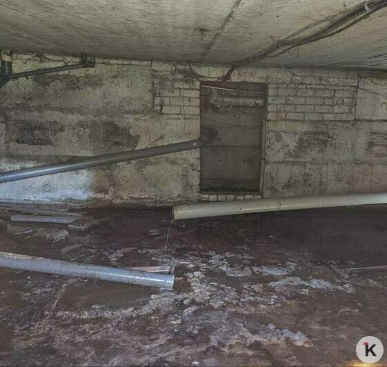 Канализационная труба в подвале на Горького до временной починки | Фото: Елена