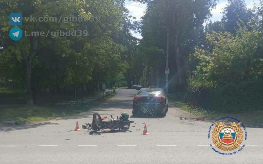 Около 12.11 в районе посёлка Приморье Светлогорского района легковушка столкнулась с мопедом | Фото: региональная Госавтоинспекция